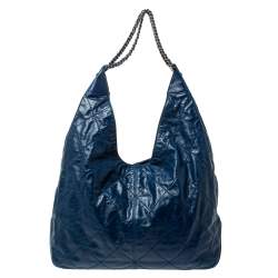 Pre Owned Chanel Blue Quilted Leather Coco Supple Hobo 