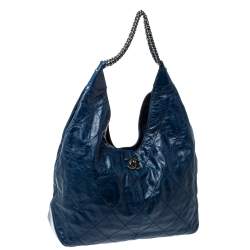 Pre Owned Chanel Blue Quilted Leather Coco Supple Hobo 