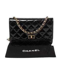 Chanel Black Quilted Patent Leather Reissue Wallet On Chain