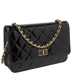Chanel Black Quilted Patent Leather Reissue Wallet On Chain