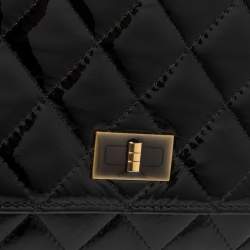 Chanel Black Quilted Patent Leather Reissue Wallet On Chain