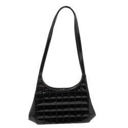 Pre Owned Chanel Black Patent Leather Vintage Chocolate Bar Kisslock Shoulder Bag