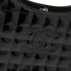 Pre Owned Chanel Black Patent Leather Vintage Chocolate Bar Kisslock Shoulder Bag