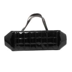 Pre Owned Chanel Black Patent Leather Vintage Chocolate Bar Kisslock Shoulder Bag