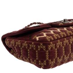 Pre Owned Chanel Multicolor Embroidered Jersey Jumbo Classic Single Flap Bag