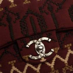 Pre Owned Chanel Multicolor Embroidered Jersey Jumbo Classic Single Flap Bag