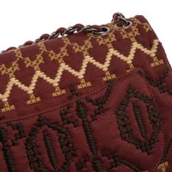 Pre Owned Chanel Multicolor Embroidered Jersey Jumbo Classic Single Flap Bag