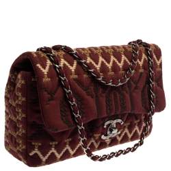 Pre Owned Chanel Multicolor Embroidered Jersey Jumbo Classic Single Flap Bag