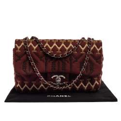 Pre Owned Chanel Multicolor Embroidered Jersey Jumbo Classic Single Flap Bag