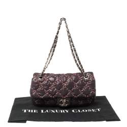 مملوكة مسبقًا Chanel Plum Quilted Nylon Medium Tweed on Stitch Bubble Flap Shoulder Bag