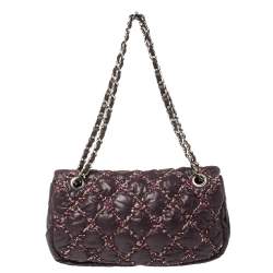 مملوكة مسبقًا Chanel Plum Quilted Nylon Medium Tweed on Stitch Bubble Flap Shoulder Bag