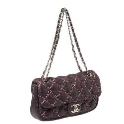 مملوكة مسبقًا Chanel Plum Quilted Nylon Medium Tweed on Stitch Bubble Flap Shoulder Bag