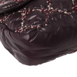 مملوكة مسبقًا Chanel Plum Quilted Nylon Medium Tweed on Stitch Bubble Flap Shoulder Bag