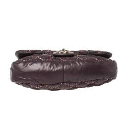 مملوكة مسبقًا Chanel Plum Quilted Nylon Medium Tweed on Stitch Bubble Flap Shoulder Bag