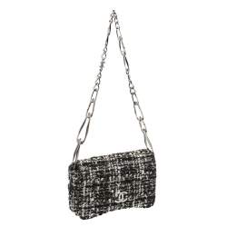Pre Owned Chanel Black/White Tweed Small Flap Bag