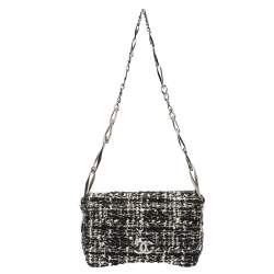 Pre Owned Chanel Black/White Tweed Small Flap Bag