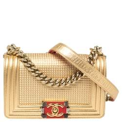 Chanel Gold Cube Embossed Leather Small Boy Flap Bag Chanel | TLC