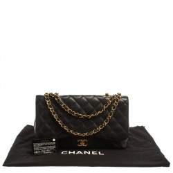 Pre Owned Chanel Black Quilted Caviar Leather Jumbo Classic Single Flap Bag