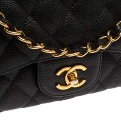 Pre Owned Chanel Black Quilted Caviar Leather Jumbo Classic Single Flap Bag