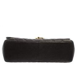 Pre Owned Chanel Black Quilted Caviar Leather Jumbo Classic Single Flap Bag