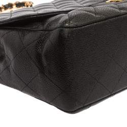 Pre Owned Chanel Black Quilted Caviar Leather Jumbo Classic Single Flap Bag