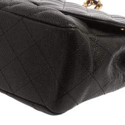 Pre Owned Chanel Black Quilted Caviar Leather Jumbo Classic Single Flap Bag