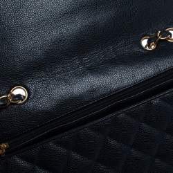 Pre Owned Chanel Black Quilted Caviar Leather Jumbo Classic Single Flap Bag