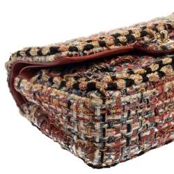 Pre Owned Chanel Multicolor Quilted Tweed Medium Classic Double Flap Shoulder Bag