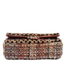 Pre Owned Chanel Multicolor Quilted Tweed Medium Classic Double Flap Shoulder Bag