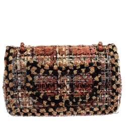 Pre Owned Chanel Multicolor Quilted Tweed Medium Classic Double Flap Shoulder Bag