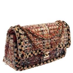 Pre Owned Chanel Multicolor Quilted Tweed Medium Classic Double Flap Shoulder Bag