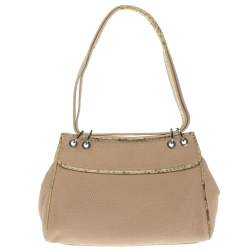 Pre Owned Chanel Cream Python and Canvas CC Flap Hobo