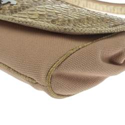 Pre Owned Chanel Cream Python and Canvas CC Flap Hobo