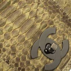 Pre Owned Chanel Cream Python and Canvas CC Flap Hobo