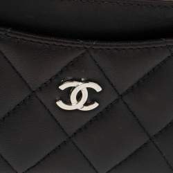 Pre Owned حافظة بطاقات شانيل مزينة بشعار الماركة سي سي جلد كافيار مبطن أسود