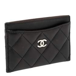 Pre Owned حافظة بطاقات شانيل مزينة بشعار الماركة سي سي جلد كافيار مبطن أسود