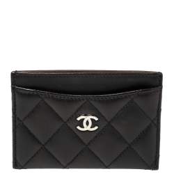 Pre Owned حافظة بطاقات شانيل مزينة بشعار الماركة سي سي جلد كافيار مبطن أسود