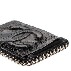 Pre Owned Chanel Black Patent Leather CC Chain Around Card Case