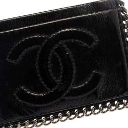 Pre Owned Chanel Black Patent Leather CC Chain Around Card Case