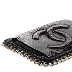 Pre Owned Chanel Black Patent Leather CC Chain Around Card Case