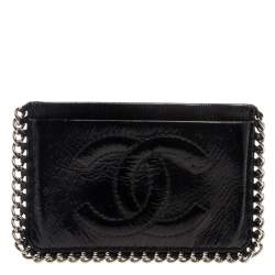 Pre Owned Chanel Black Patent Leather CC Chain Around Card Case