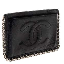 Pre Owned Chanel Black Patent Leather CC Chain Around Card Case