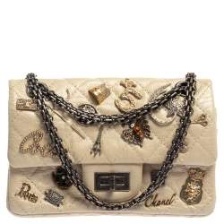Chanel Pearl White Quilted Leather Limited Edition Lucky Charm Reissue 2.55  Classic 224 Flap Bag Chanel