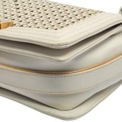 مملوكة مسبقًا Chanel White Leather Medium Boy Braided Flap Bag