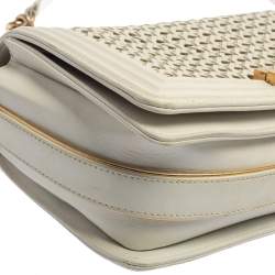 مملوكة مسبقًا Chanel White Leather Medium Boy Braided Flap Bag
