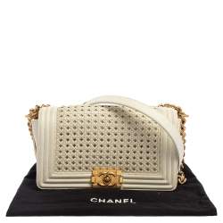 مملوكة مسبقًا Chanel White Leather Medium Boy Braided Flap Bag
