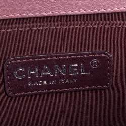 Pre Owned Chanel Pink/Brown Quilted Patent and Leather Small Boy Flap Bag