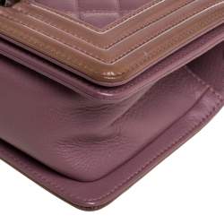 Pre Owned Chanel Pink/Brown Quilted Patent and Leather Small Boy Flap Bag