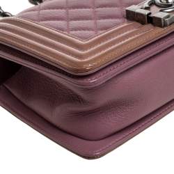 Pre Owned Chanel Pink/Brown Quilted Patent and Leather Small Boy Flap Bag