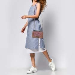 Pre Owned Chanel Pink/Brown Quilted Patent and Leather Small Boy Flap Bag